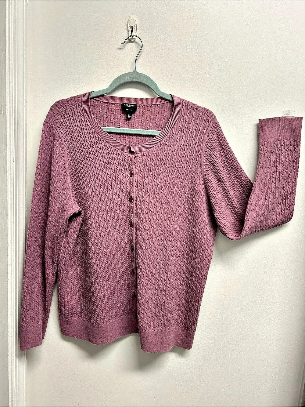 Talbots Cable Knit Cardigan in Mauve/Pink Size 2X